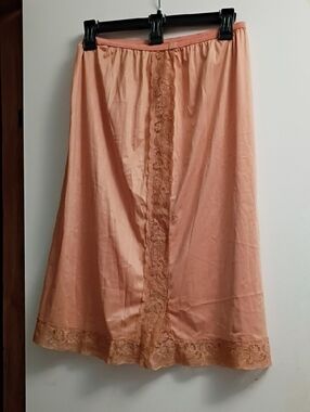 Vintage Peach Lace-Trim A-Line Slip